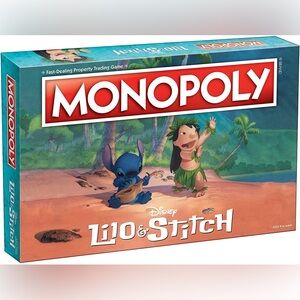 Disney Lilo & Stitch Monopoly Game with Blue and Red Accents